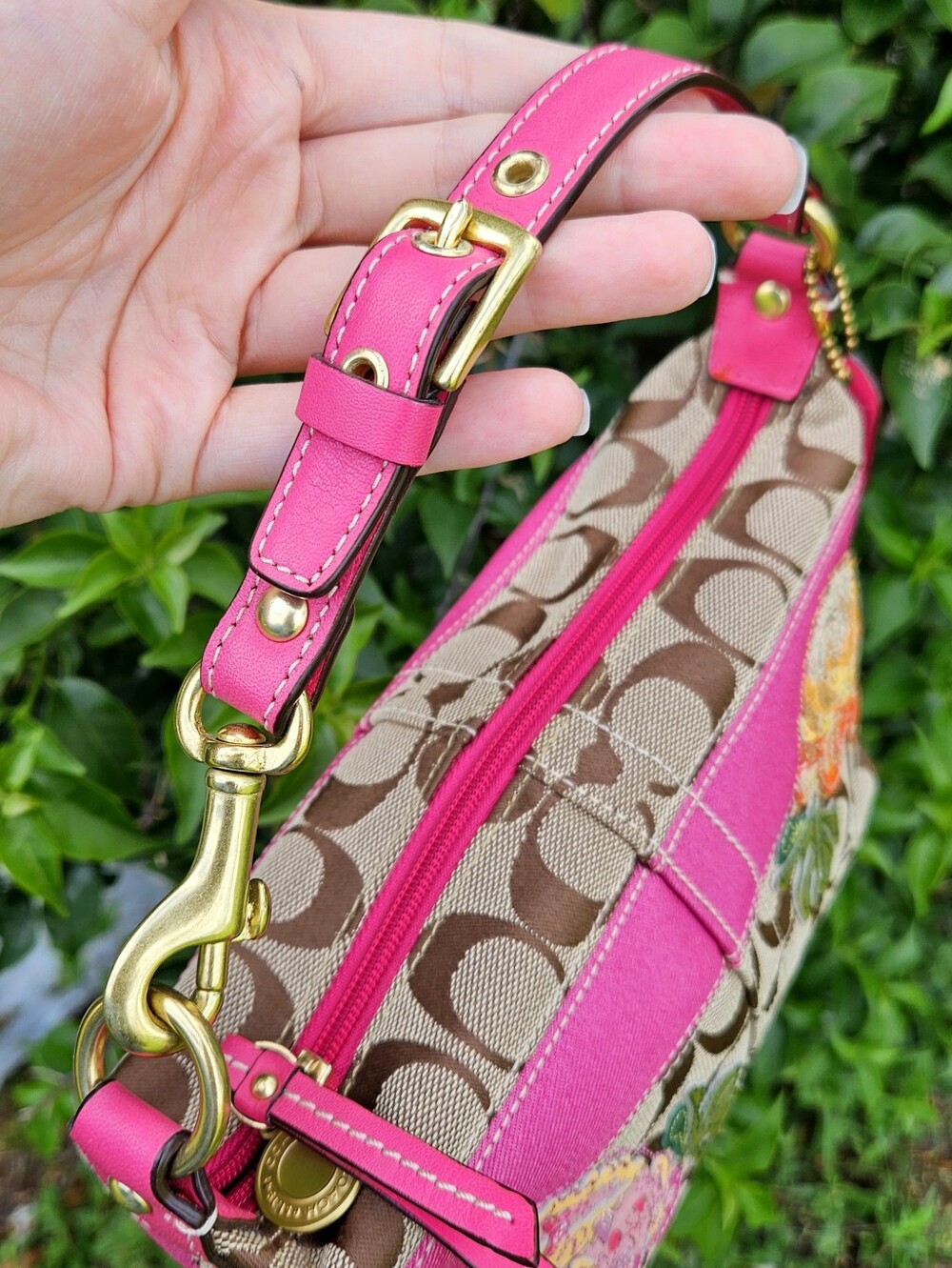Coach 41420 Signature Floral Appliqué Pink Shoulder Bag Rare Y2K - Picture 6 of 11